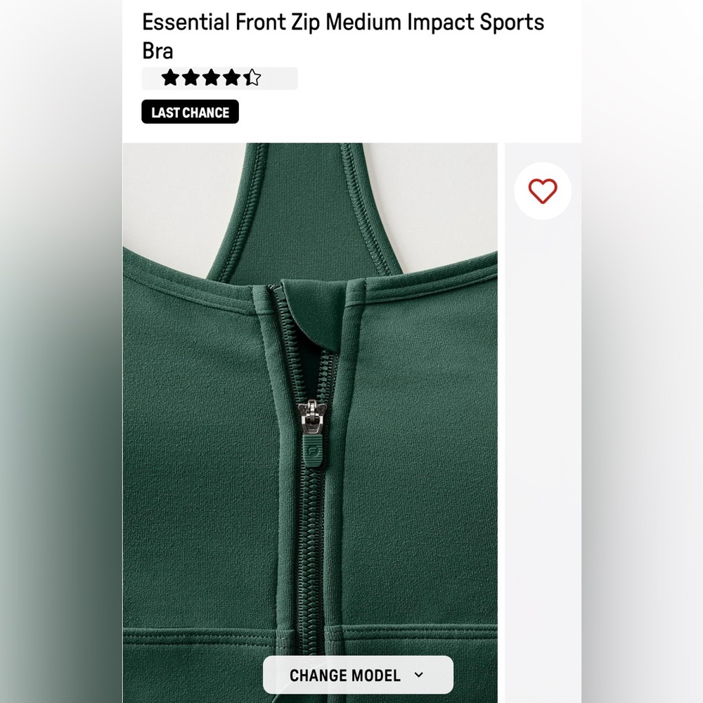 Green Front Zip Sports Bra